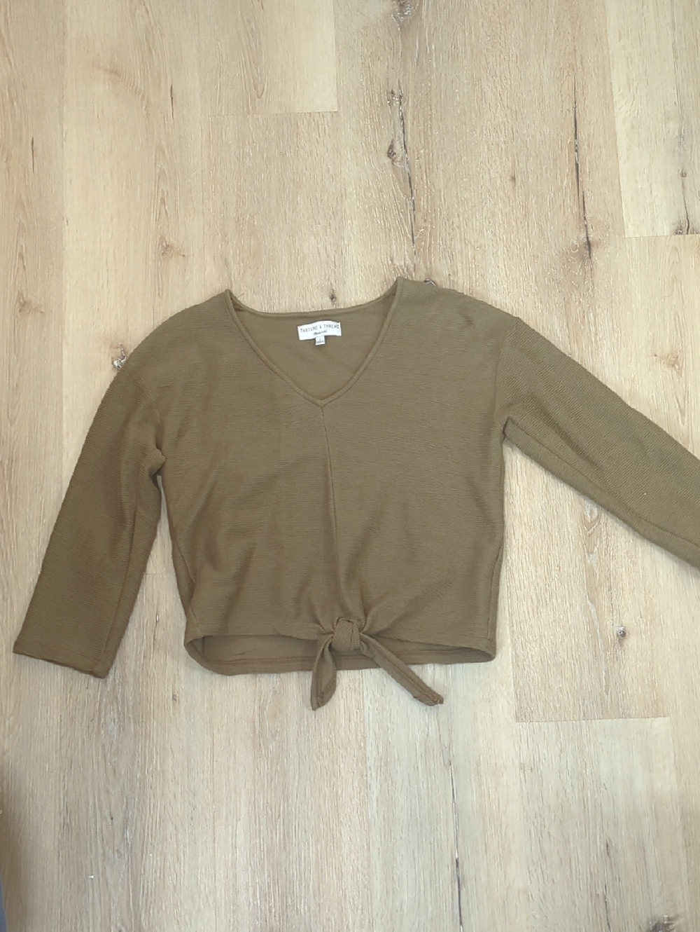Madewell Olive/Brown Tie-Front Ribbed V-Neck Crop Top